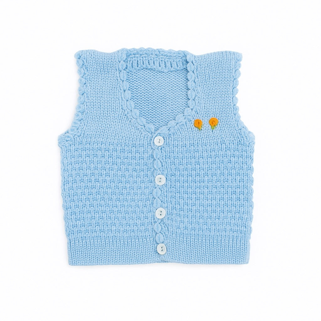 Woolen Vest V Neck - Aqua Bliss