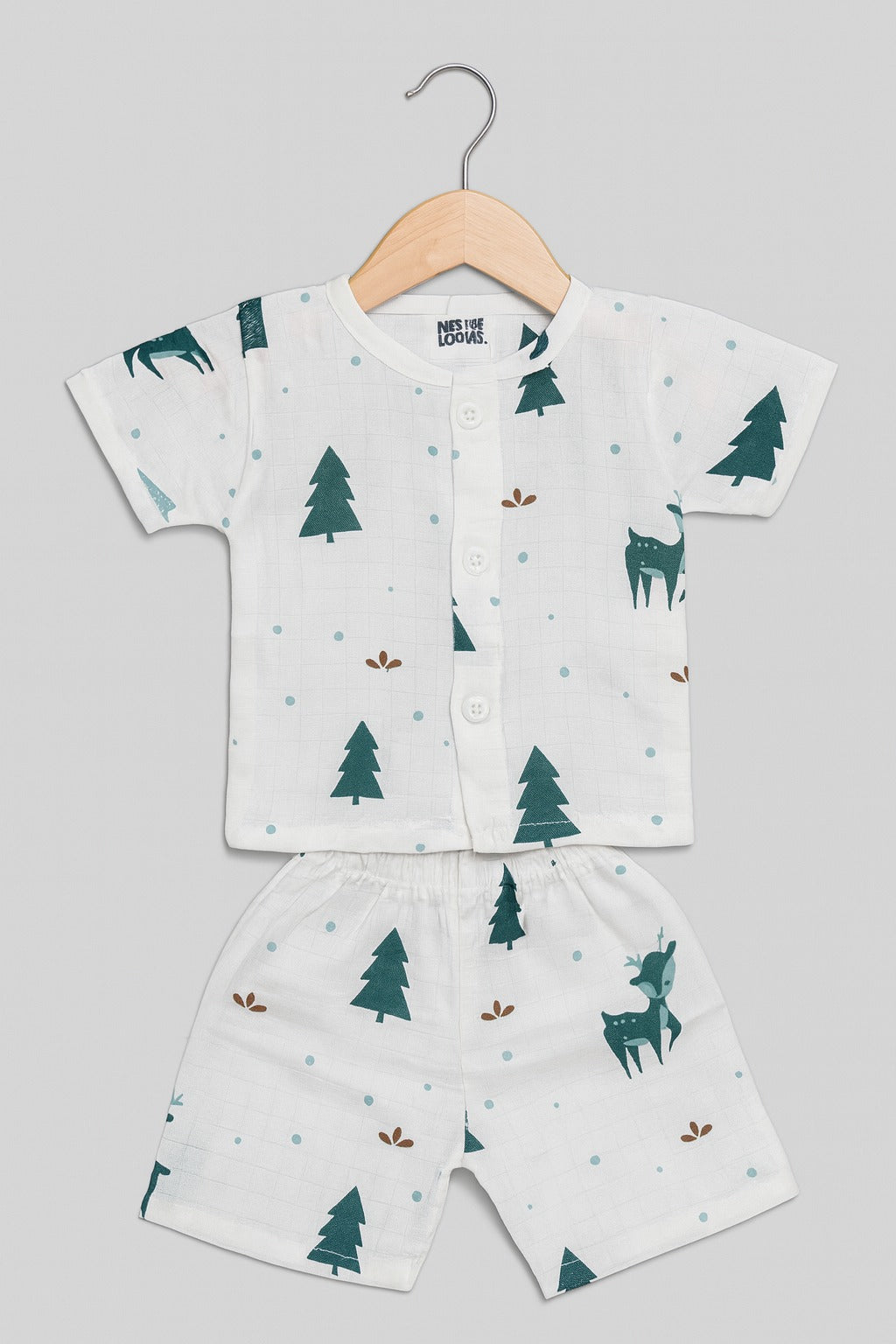 Half Sleeves Jhabla Set - Organic Cotton Muslin - Christmas wonderland