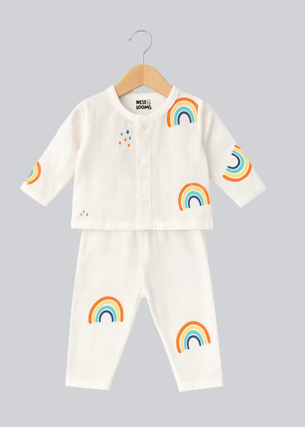 Muslin Full Sleeves Jhabla Set - Organic Cotton Muslin - Rainbow Dreams