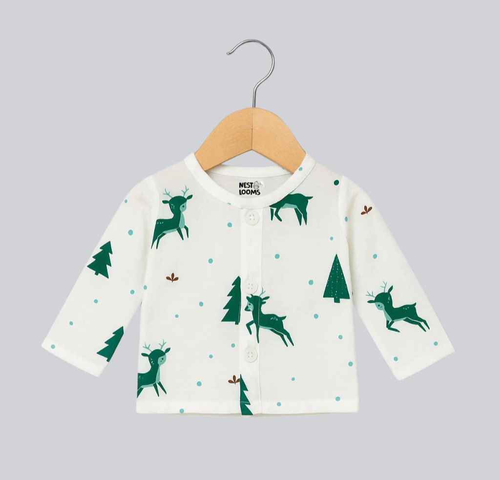 Muslin Full Sleeves Jhabla Set - Organic Cotton Muslin - Christmas Wonderland