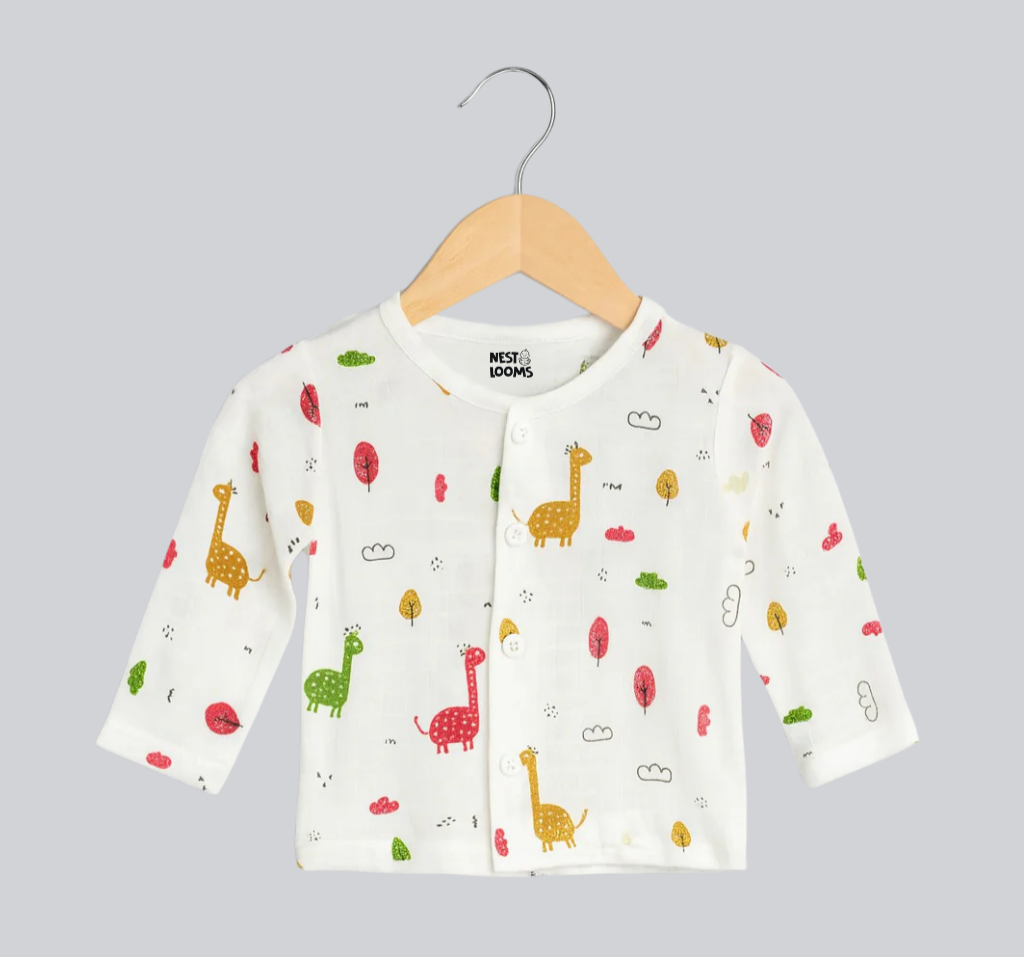Muslin Full Sleeves Jhabla Set - Organic Cotton Muslin - Giraffe Safari