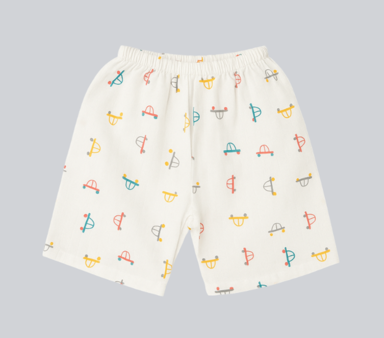 Half Sleeves Jhabla Set - Organic Cotton Muslin - Tiny Wheels