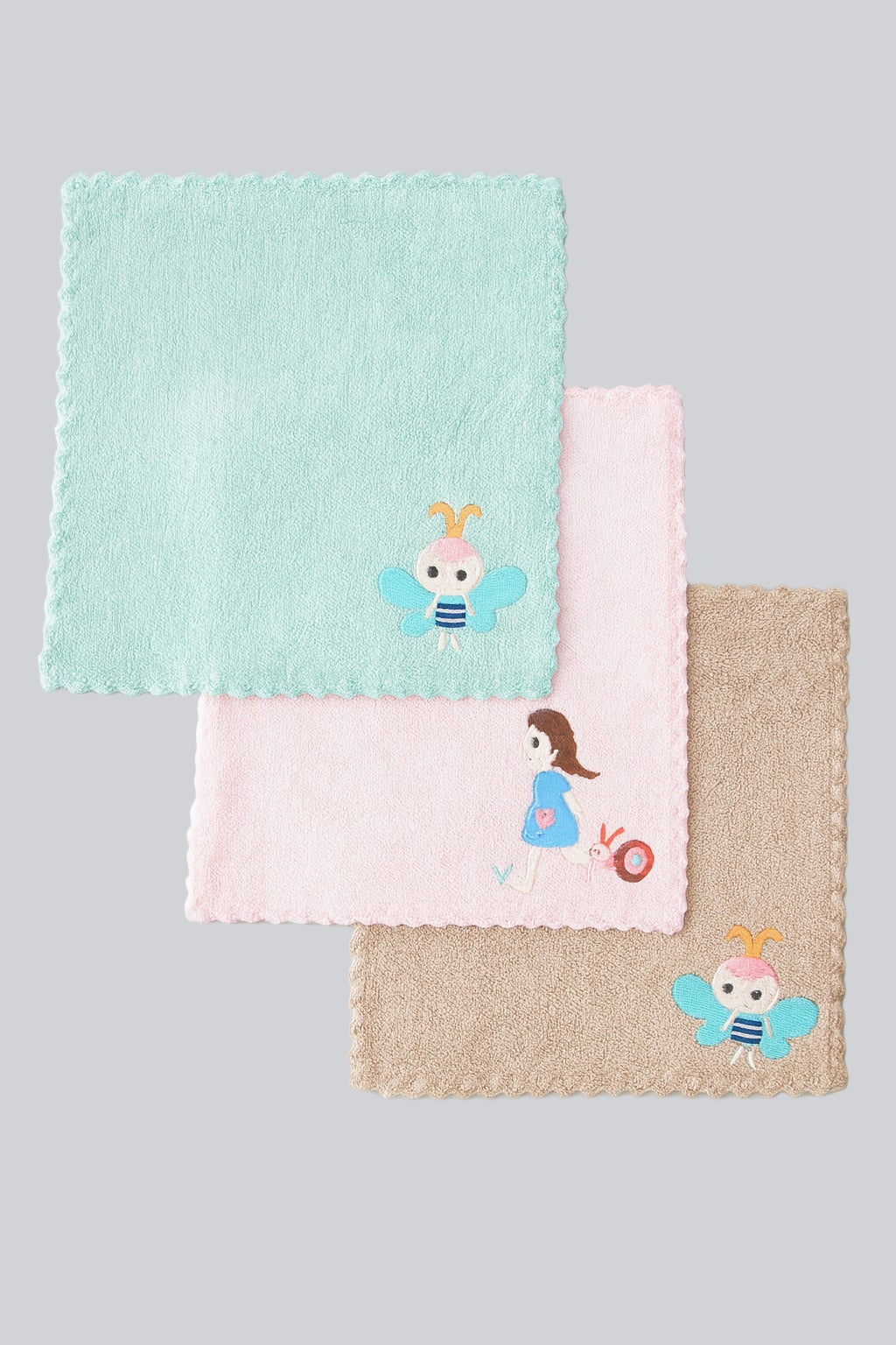 Washcloth For Baby- 3pc set Light Green, Light Pink, Brown