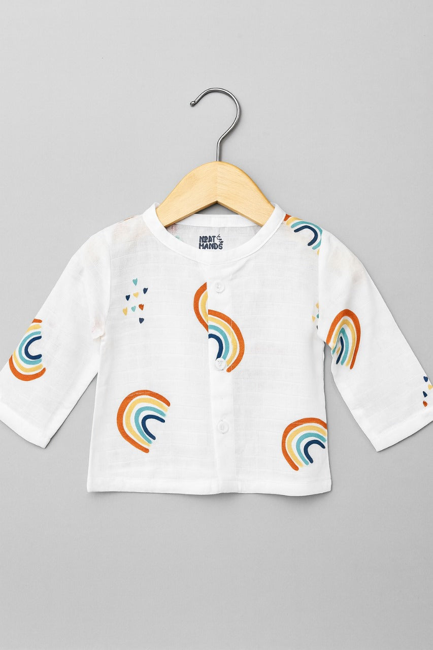 Muslin Full Sleeves Jhabla Set - Organic Cotton Muslin - Rainbow Dreams