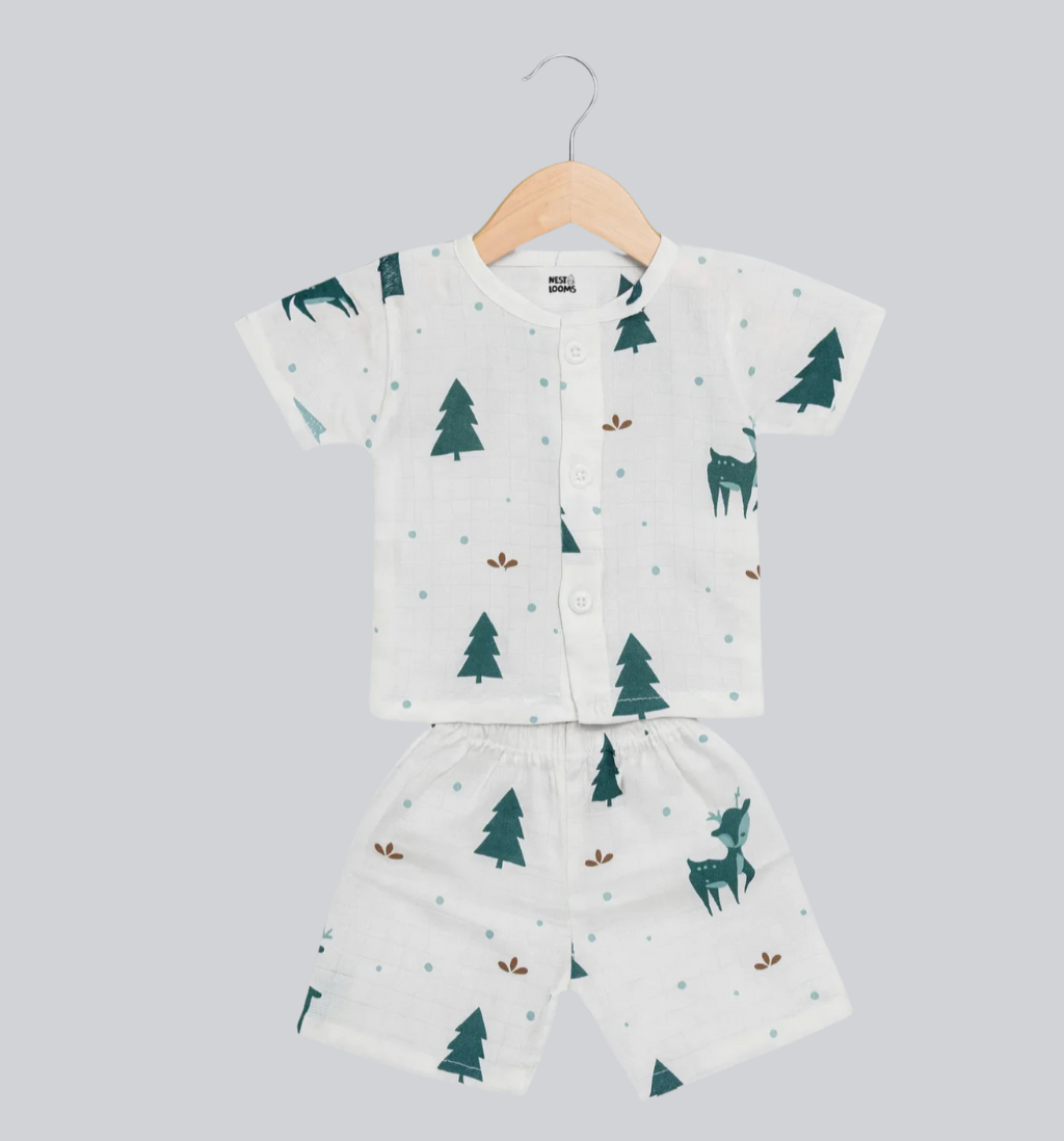 Half Sleeves Jhabla Set - Organic Cotton Muslin - Christmas wonderland