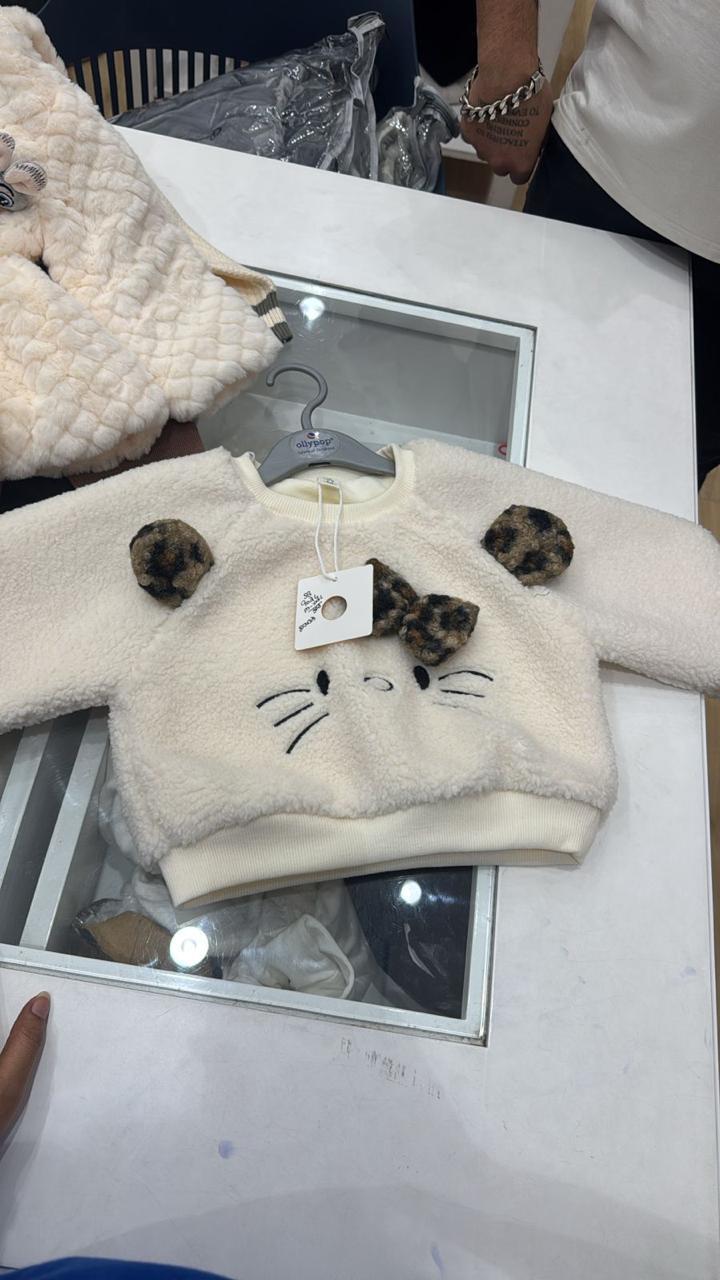 Full Sleeves Faux Fur Sweatshirt - Mini Meow