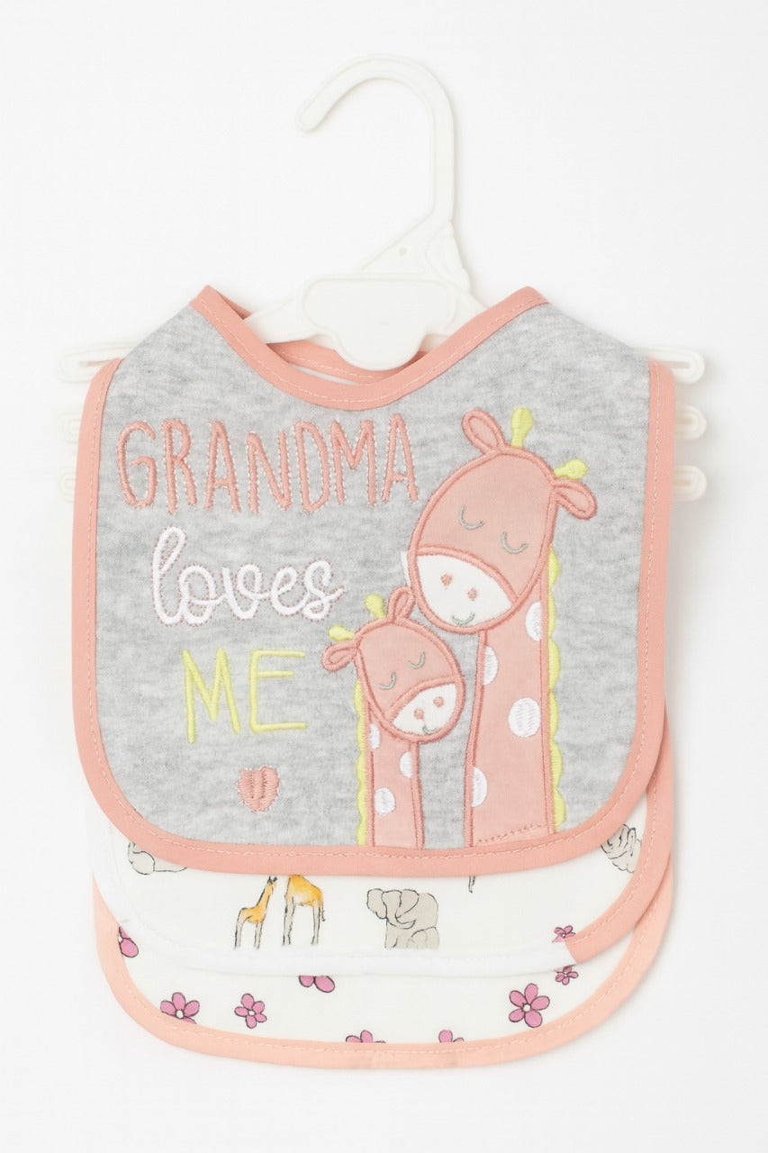 Cloth Feeding Bib Set of 3 - Grandma Loves Me