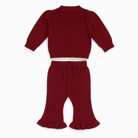 Knitted Top & Pant Co-ord Set - Cherry Mini Bow