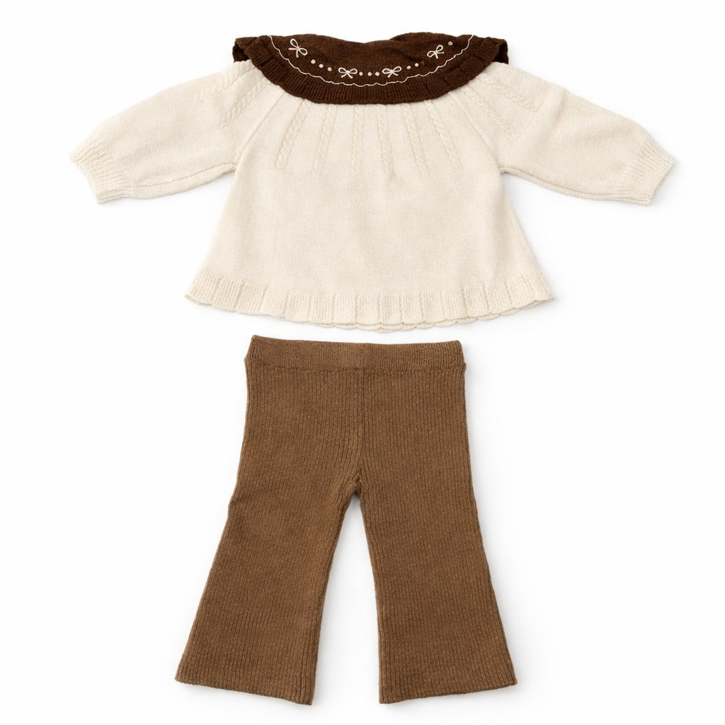 Knitted Ruffle Top & Pant Co-ord Set - Cocoa Cuddles