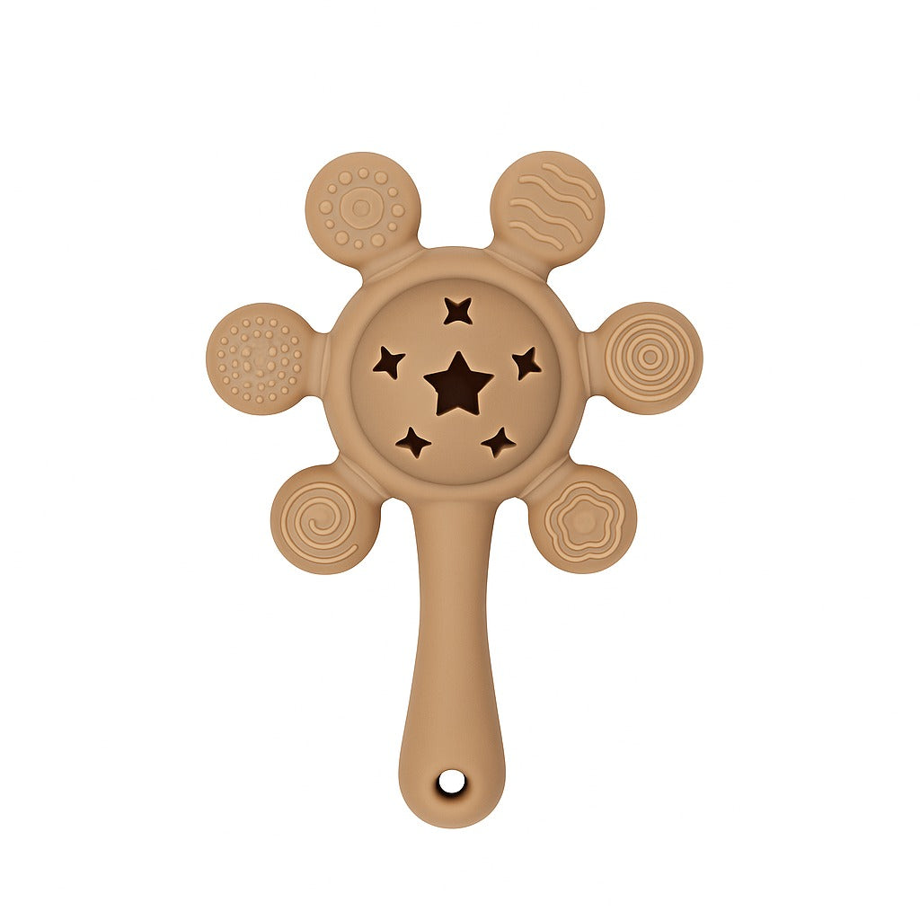 Silicone Flower Rattle Teether - Soft Cocoa