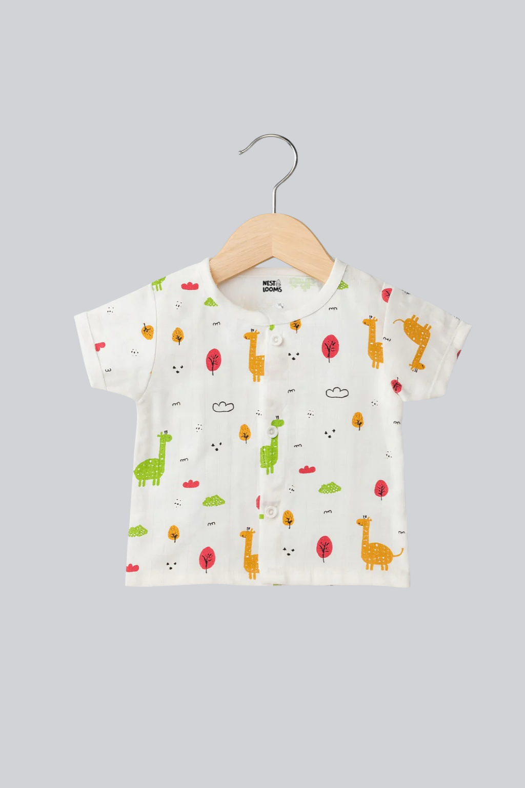 Half Sleeves Jhabla Set - Organic Cotton Muslin - Giraffe Safari