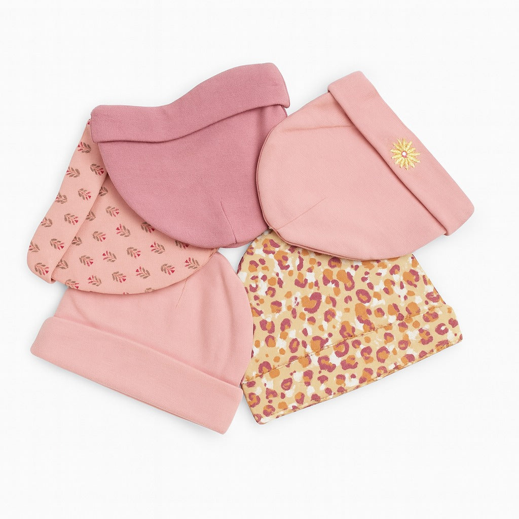 Unisex Baby Beanies Set of 5 - Peach Petal