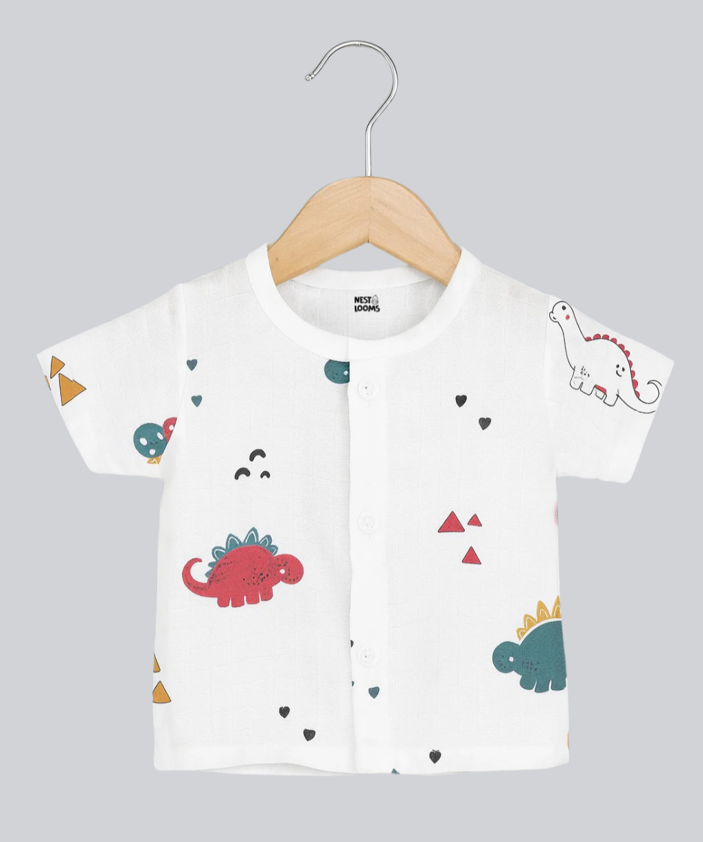 Half Sleeves Jhabla Set - Organic Cotton Muslin - Dinoland