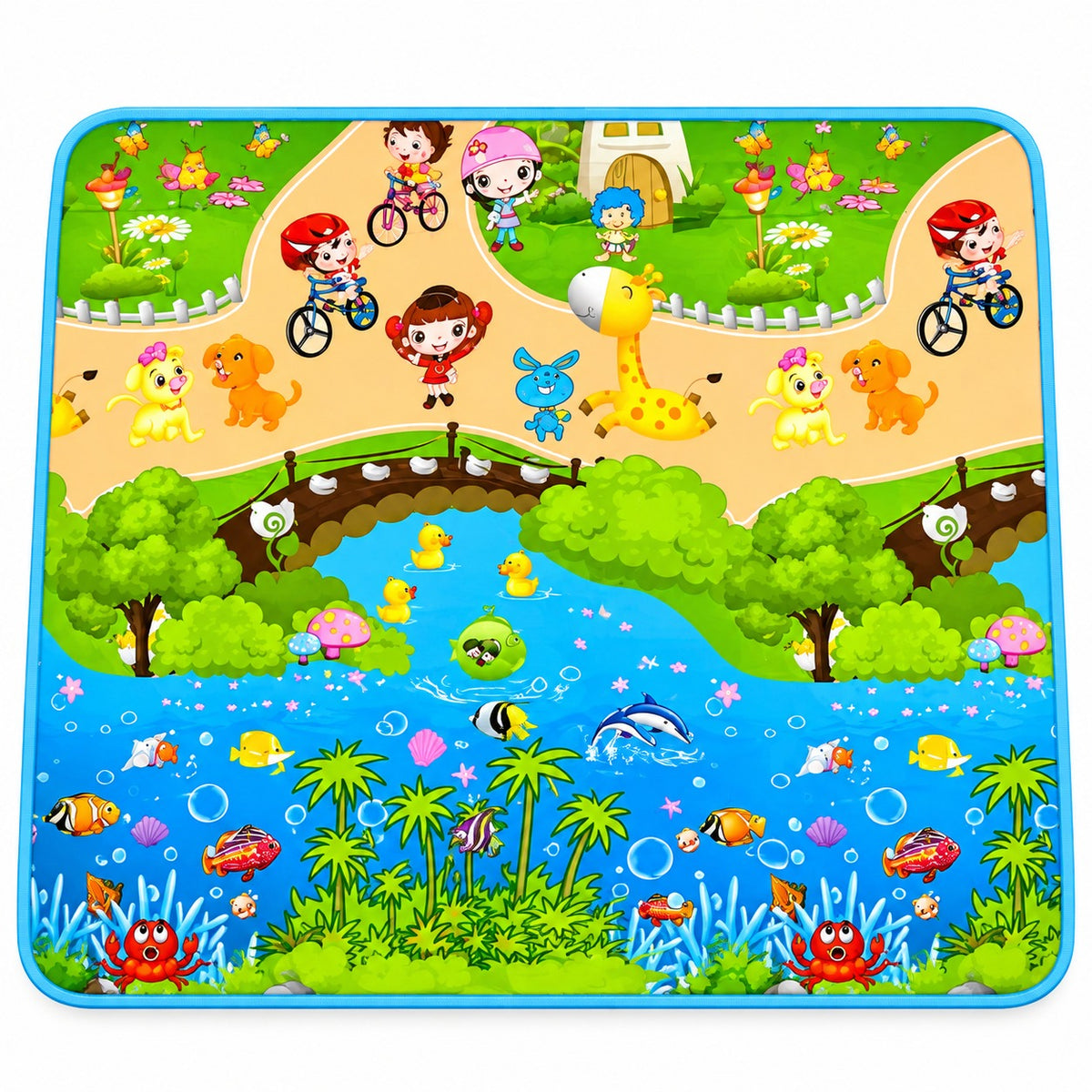 Reversible Baby Play Mat - Train Ride & Ocean Tide