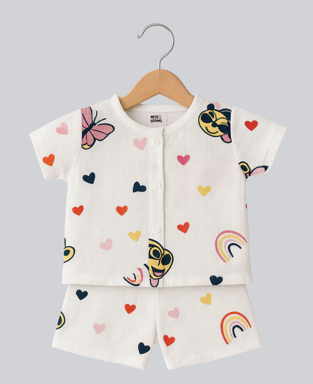 Half Sleeves Jhabla Set - Organic Cotton Muslin - Mickey Love