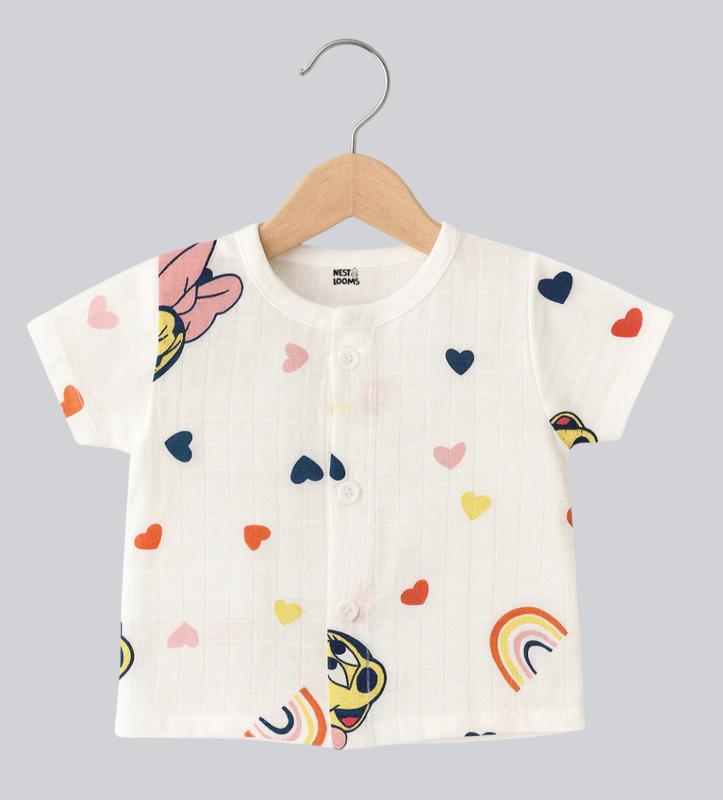 Half Sleeves Jhabla Set - Organic Cotton Muslin - Mickey Love