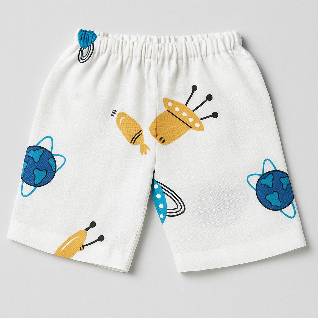 Half Sleeves Jhabla Set - Organic Cotton Muslin- Space bear