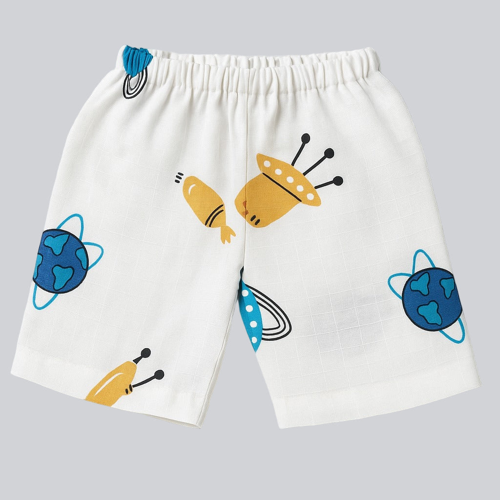 Half Sleeves Jhabla Set - Organic Cotton Muslin- Space bear