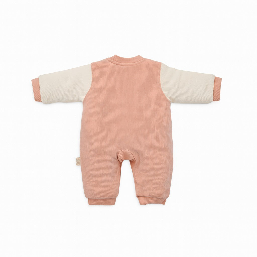 Baby Winter Romper With Snap Buttons- Pink Furry Puppy