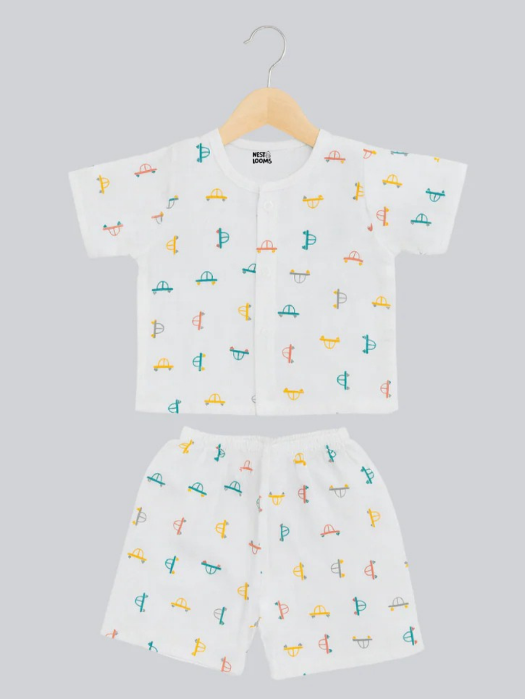 Half Sleeves Jhabla Set - Organic Cotton Muslin - Tiny Wheels