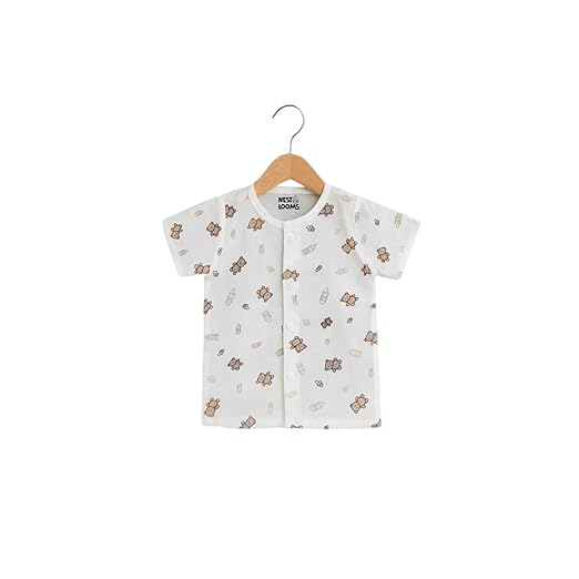 Half Sleeves Jhabla Set - Organic Cotton Muslin - Bear Snuggle