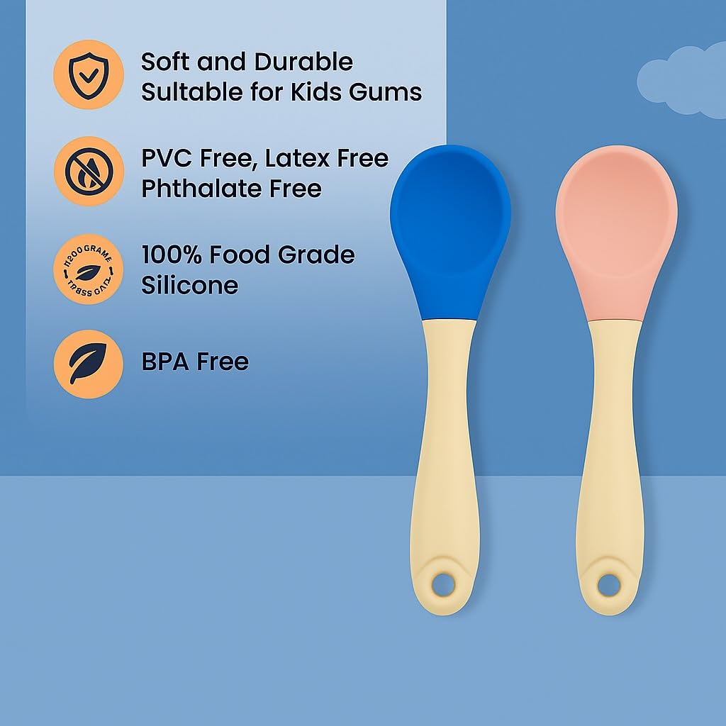 Baby Silicone Feeding Spoon With Silicone Handle - Set of 3 Mix Colour