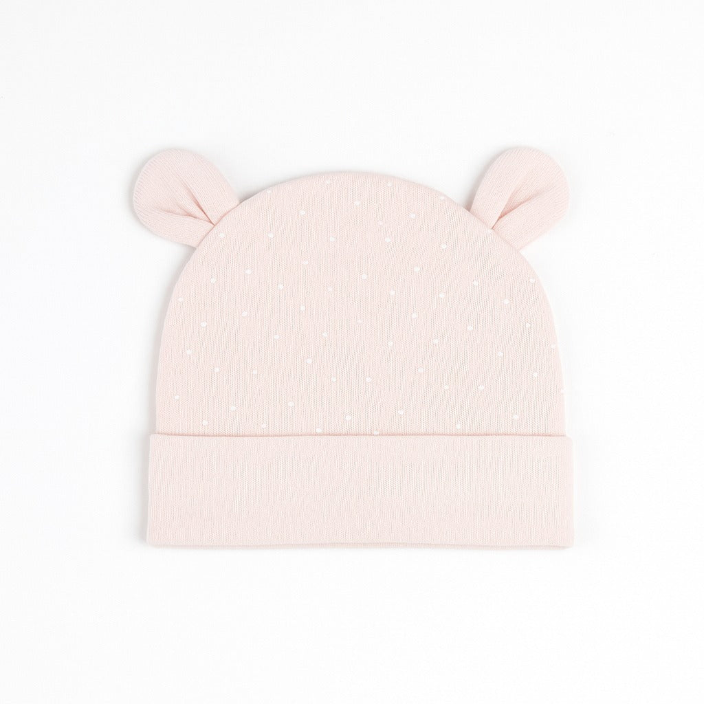 Beanie With Teddy Ears - Pink Snowdrop
