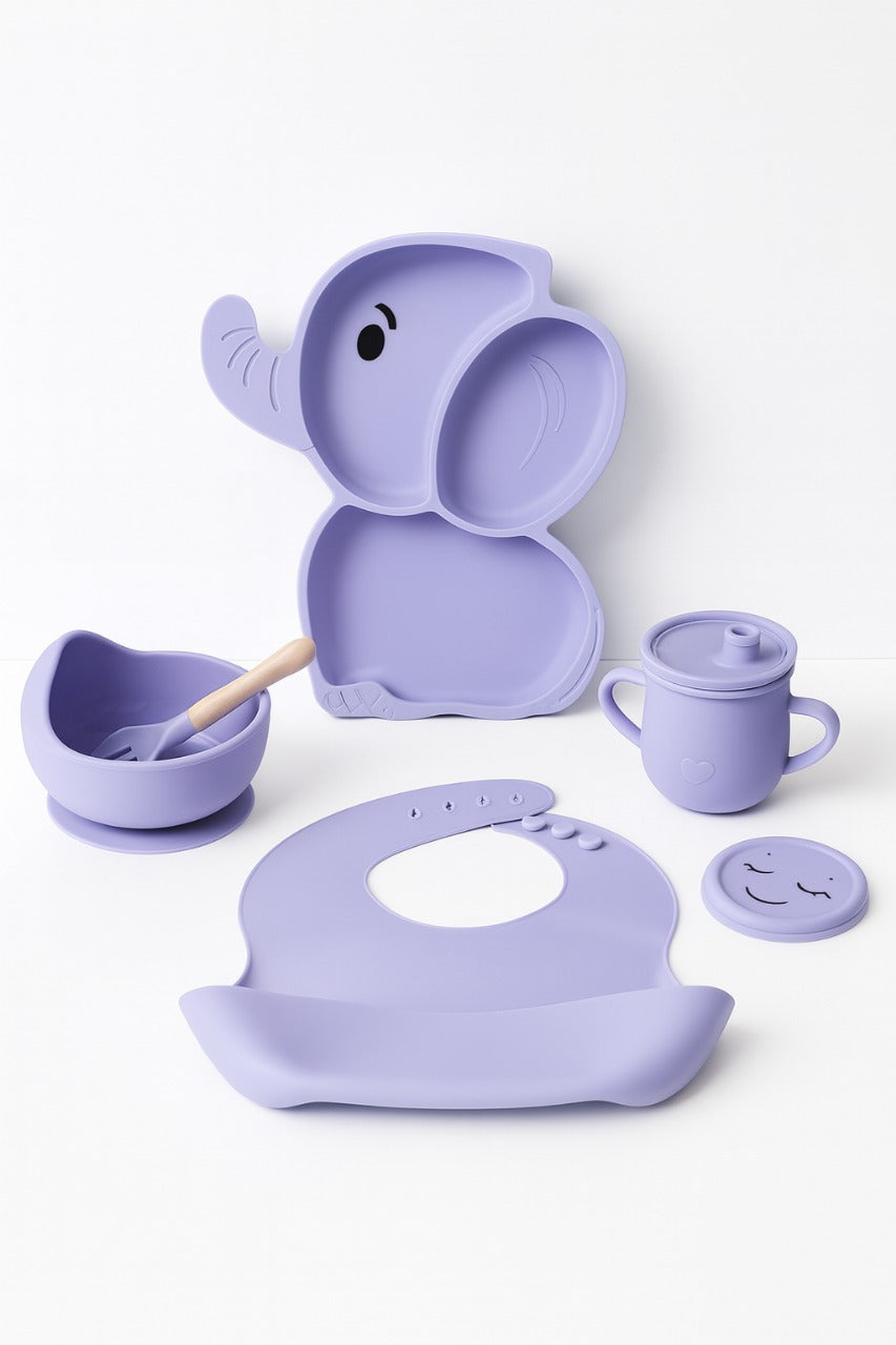 8 pcs Silicone Feeding Sets - Purple Elephant