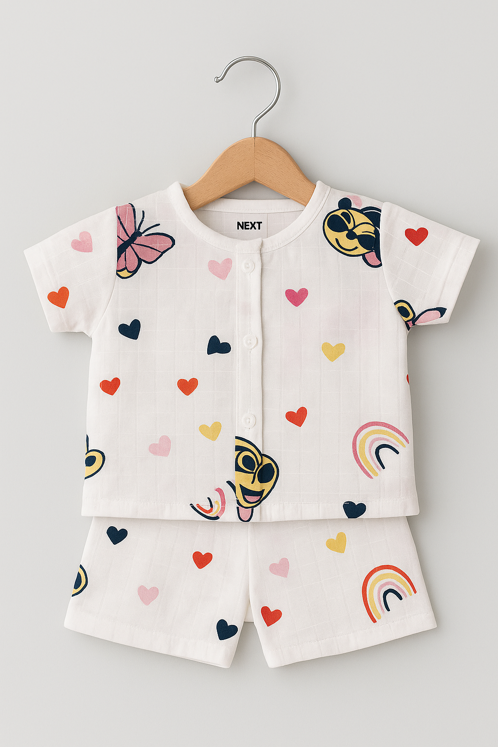 Half Sleeves Jhabla Set - Organic Cotton Muslin - Mickey Love
