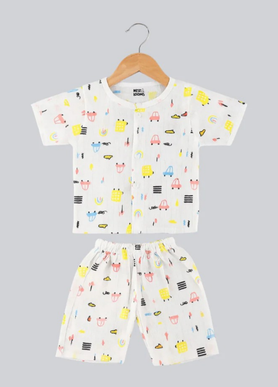Half Sleeves Jhabla Set - Organic Cotton Muslin - Little Roadtrip