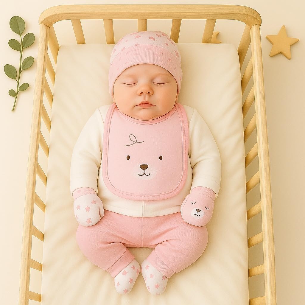 6 pcs Baby Clothing Gift Set - Pink Tiny Bear