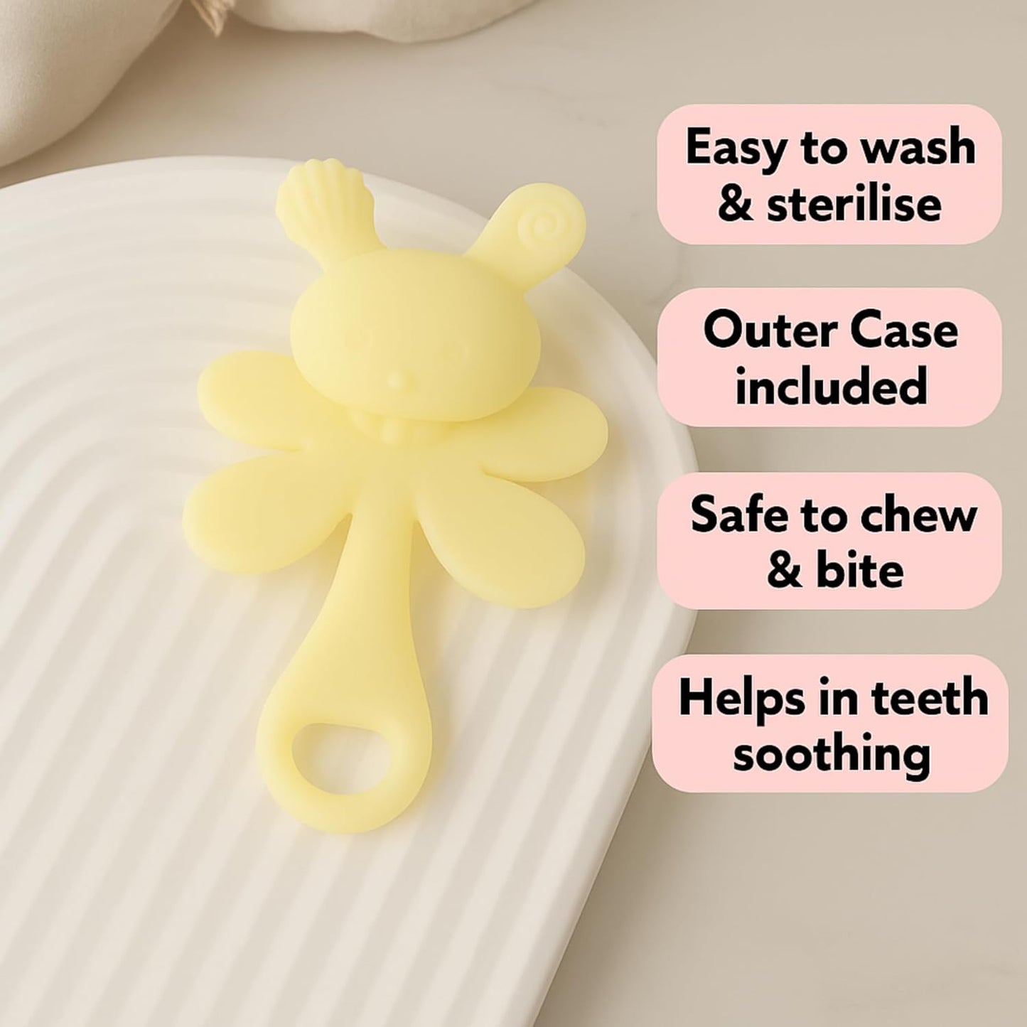 Premium Bunny Silicone Teether (Light Yellow)