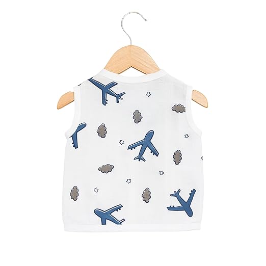 Sleeveless Jhabla With Button- Muslin - Aeroplane Rides