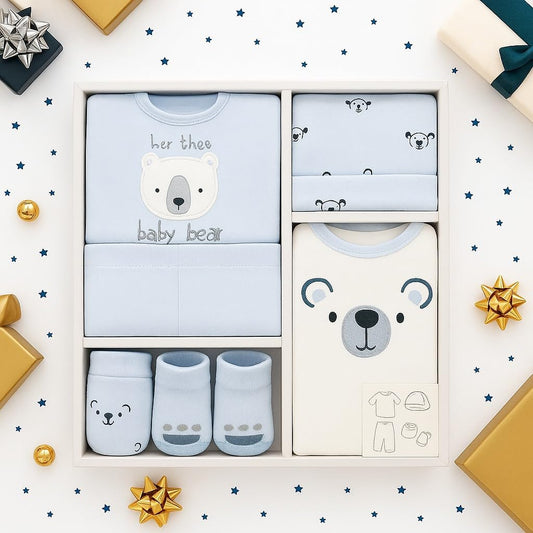 6 pcs Baby Clothing Gift Set - Blue Tiny Bear