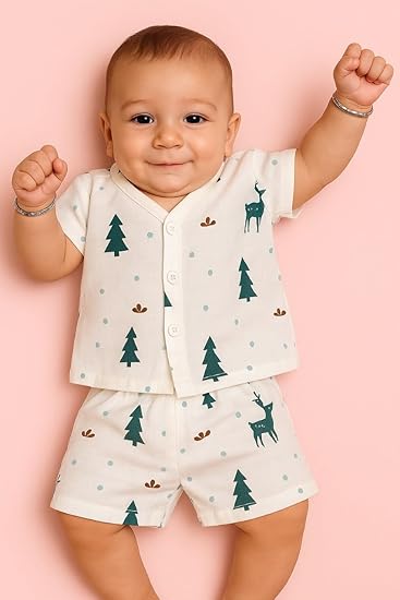 Half Sleeves Jhabla Set - Organic Cotton Muslin - Christmas wonderland