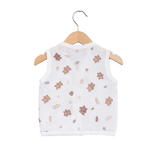 Sleeveless Jhabla With Button- Muslin - Bear Snuggle