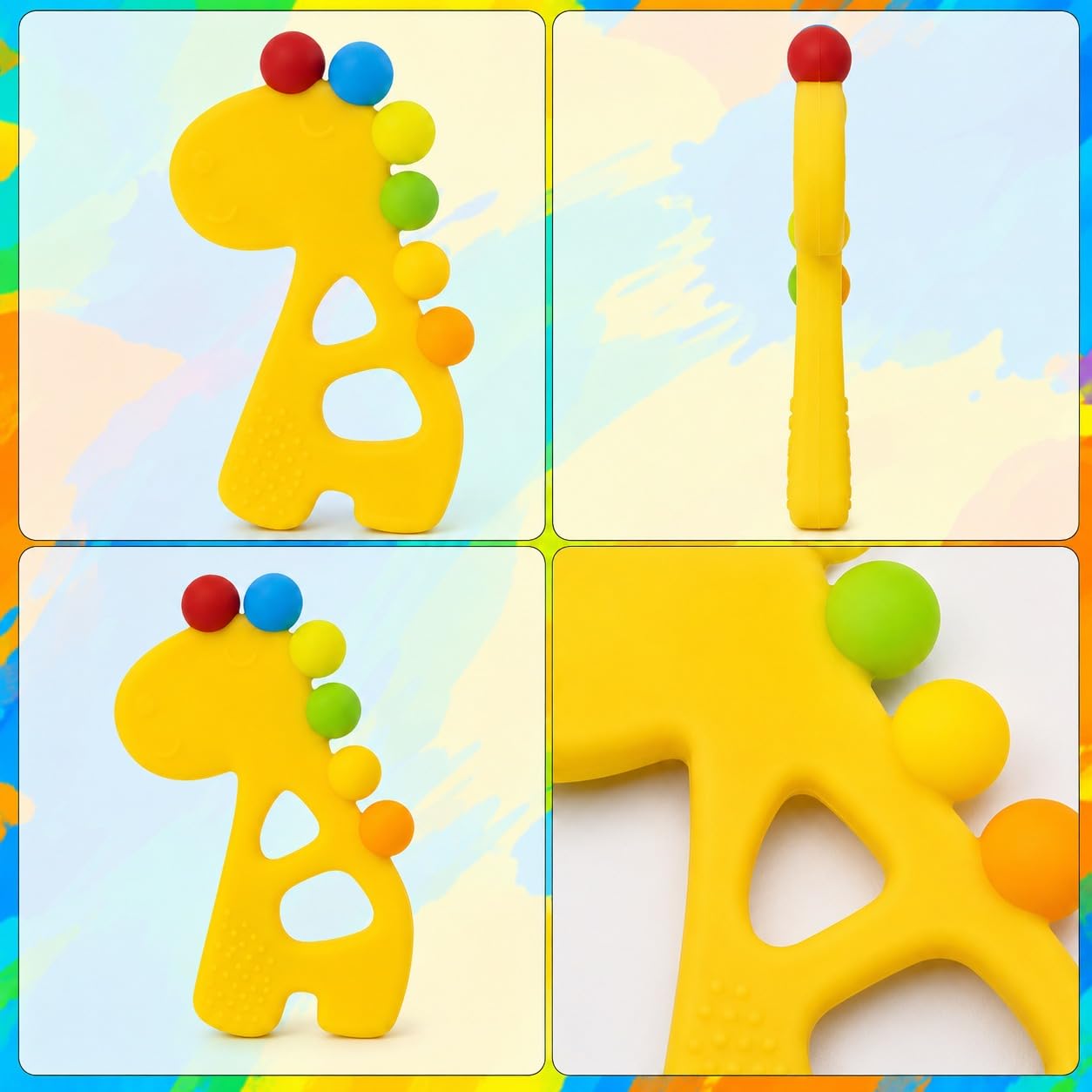 Silicone Rainbow Dino Teether - (Yellow)