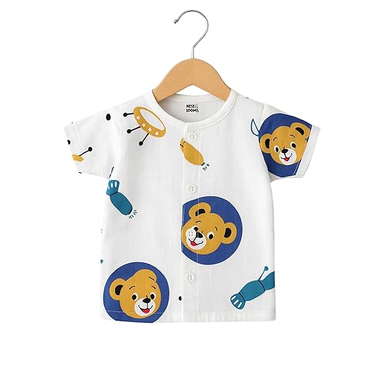 Half Sleeves Jhabla Set - Organic Cotton Muslin- Space bear