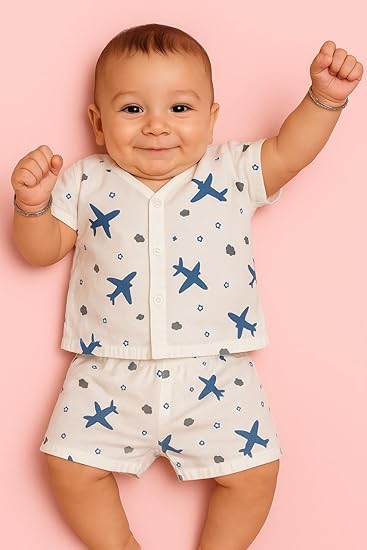 Half Sleeves Jhabla Set - Organic Cotton Muslin - Aeroplane rides