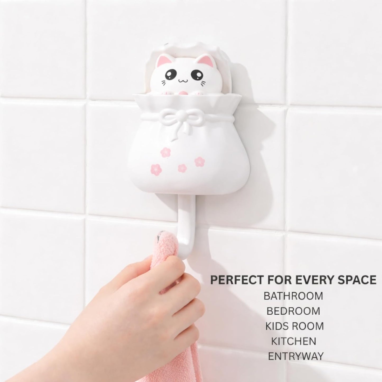 Adhesive Multipurpose Wall Hook for Towels, Bags & Clothes - White Teddy