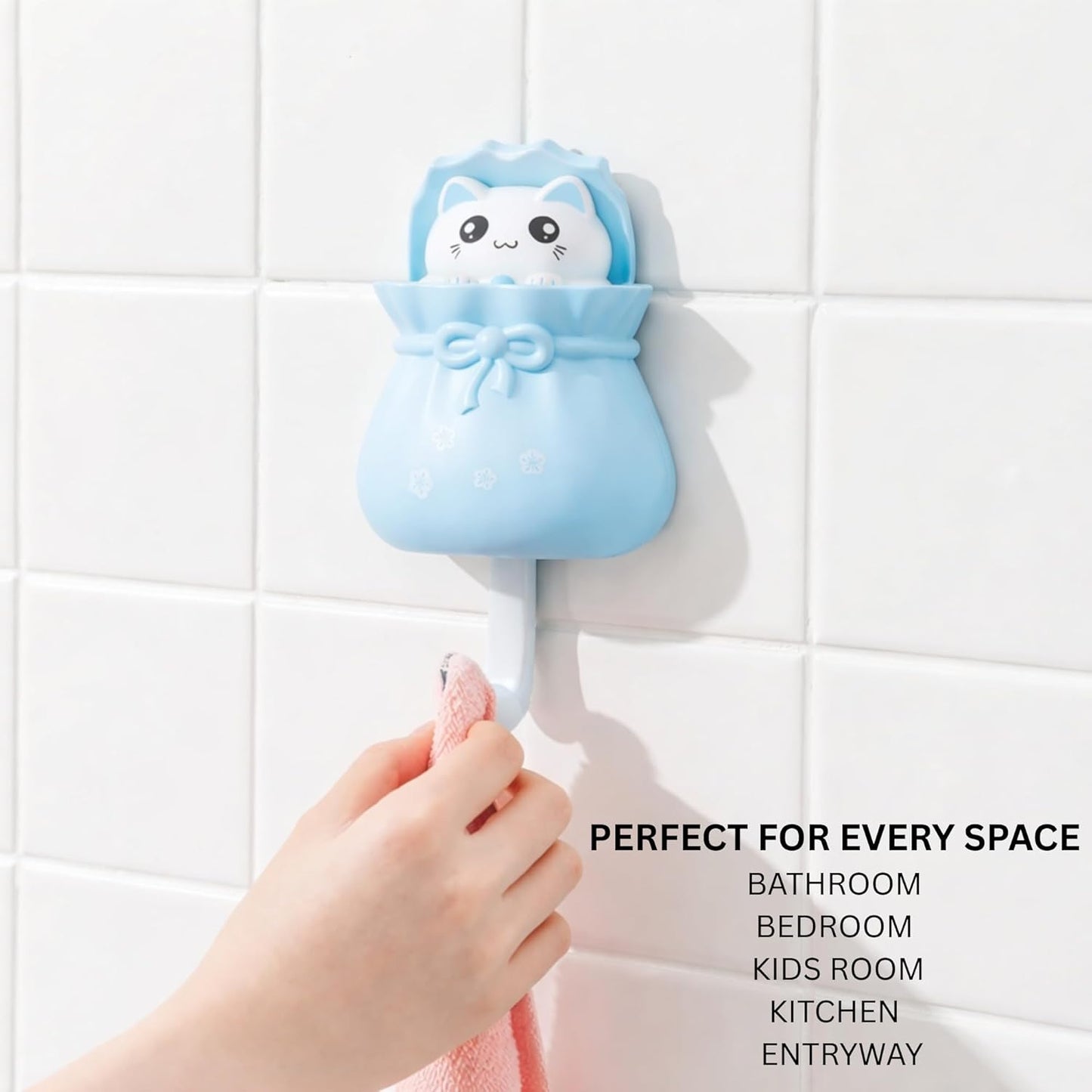 Adhesive Multipurpose Wall Hook for Towels, Bags & Clothes - Blue Teddy