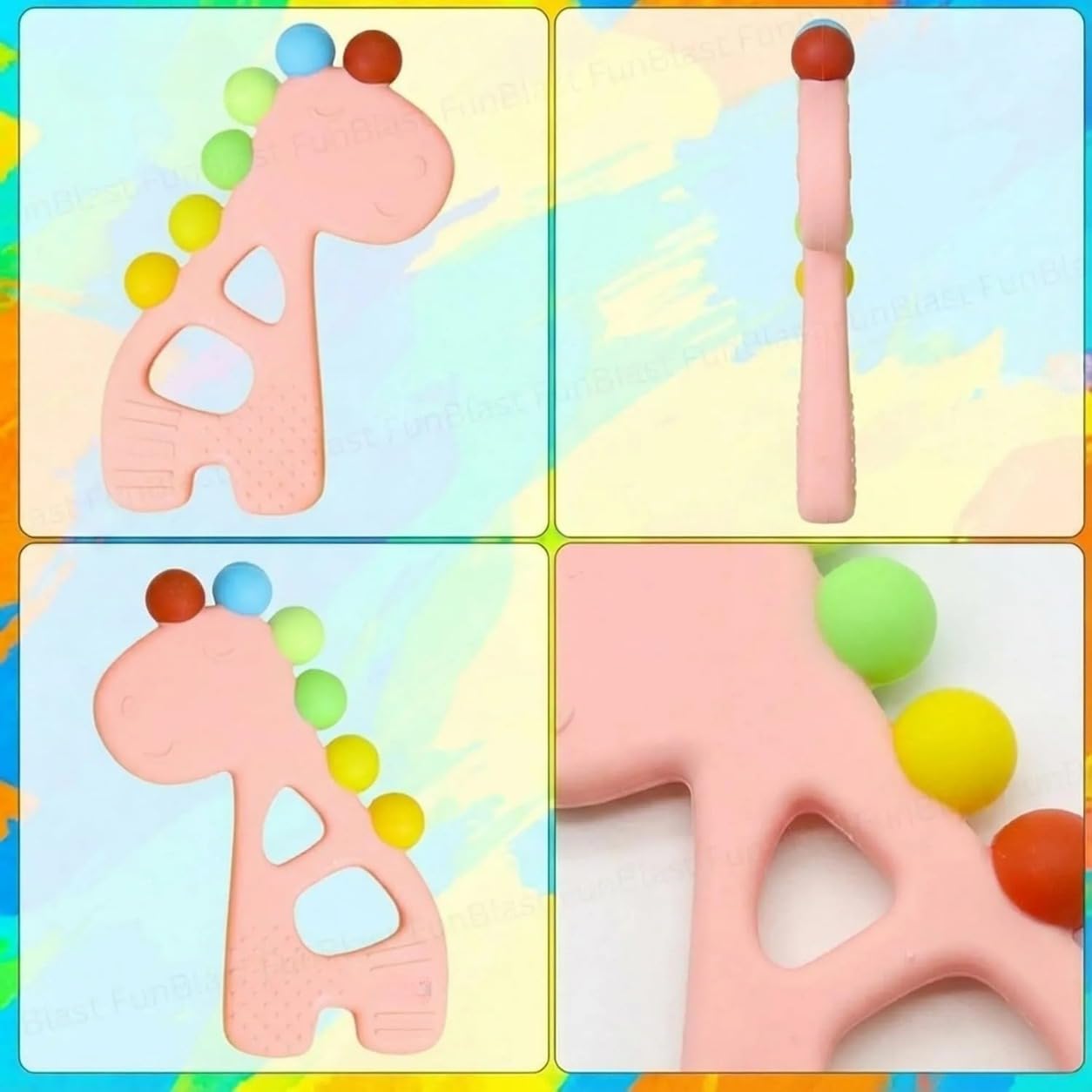 Silicone Rainbow Dino Teether - (Pink)