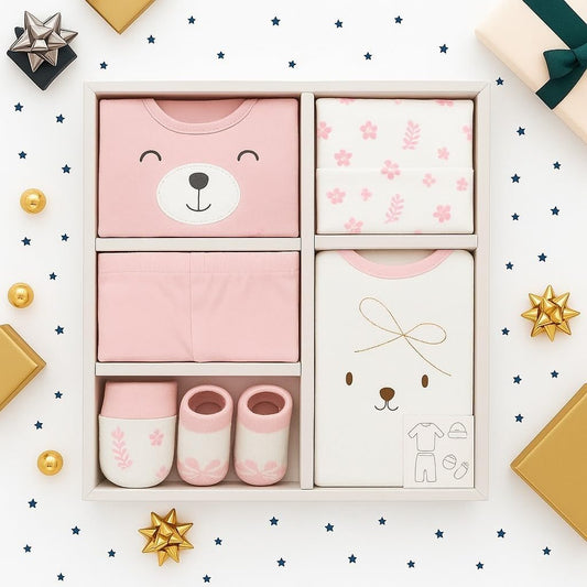 6 pcs Baby Clothing Gift Set - Pink Tiny Bear