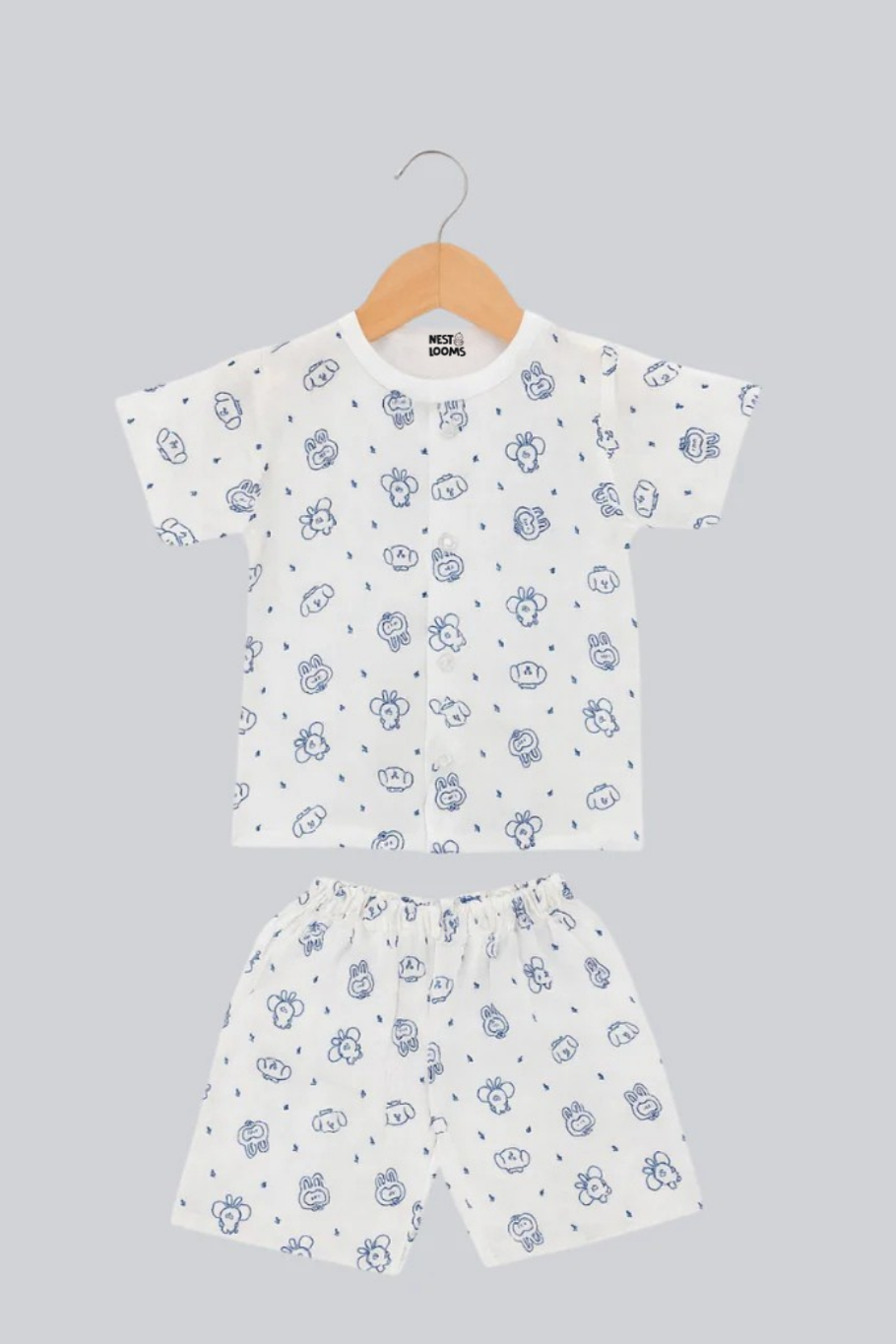 Half Sleeves Jhabla Set - Organic Cotton Muslin - Bunny & Bear
