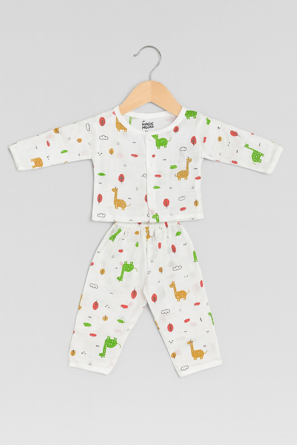 Muslin Full Sleeves Jhabla Set - Organic Cotton Muslin - Giraffe Safari