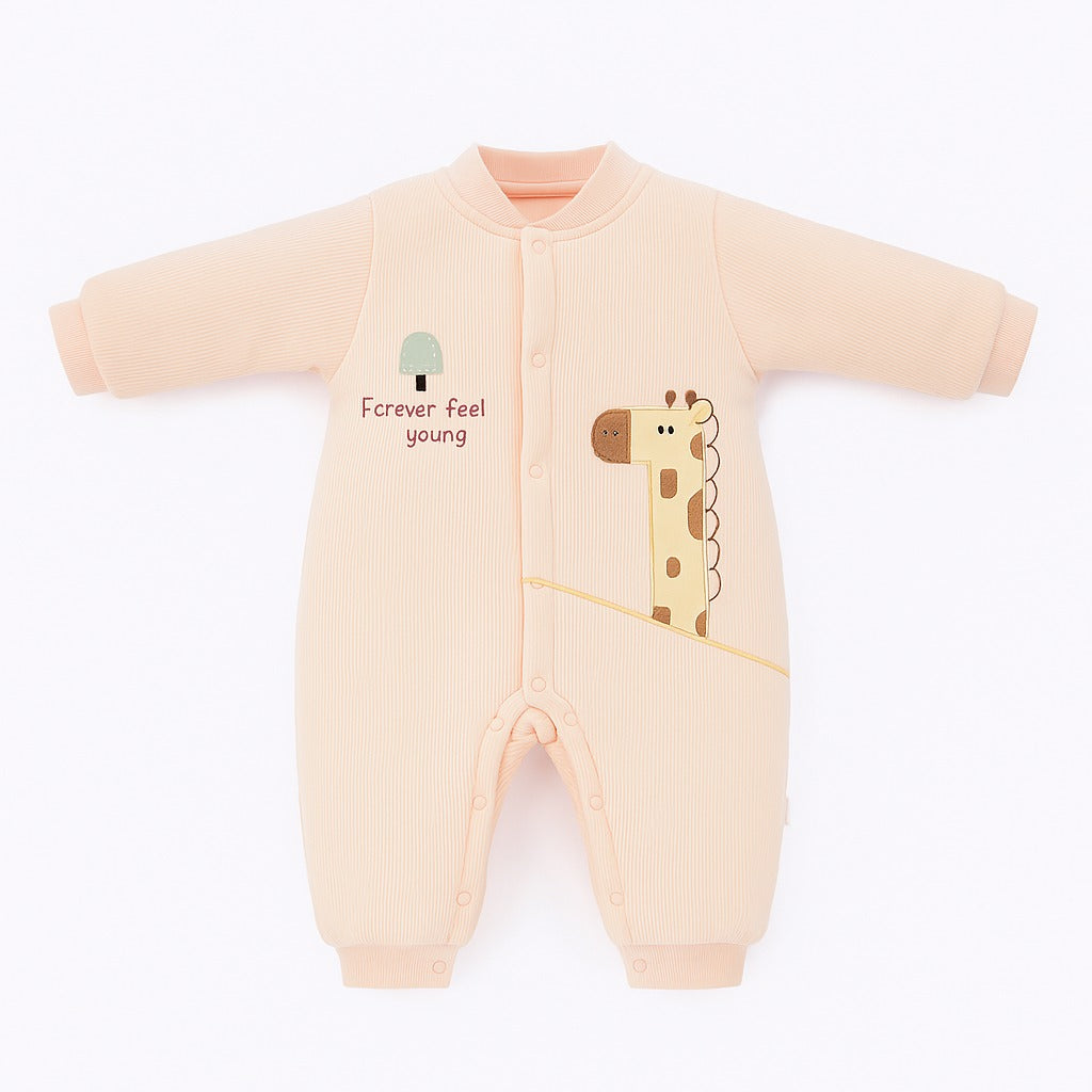 Woollen Romper With Snap Buttons - Orange Giraffe