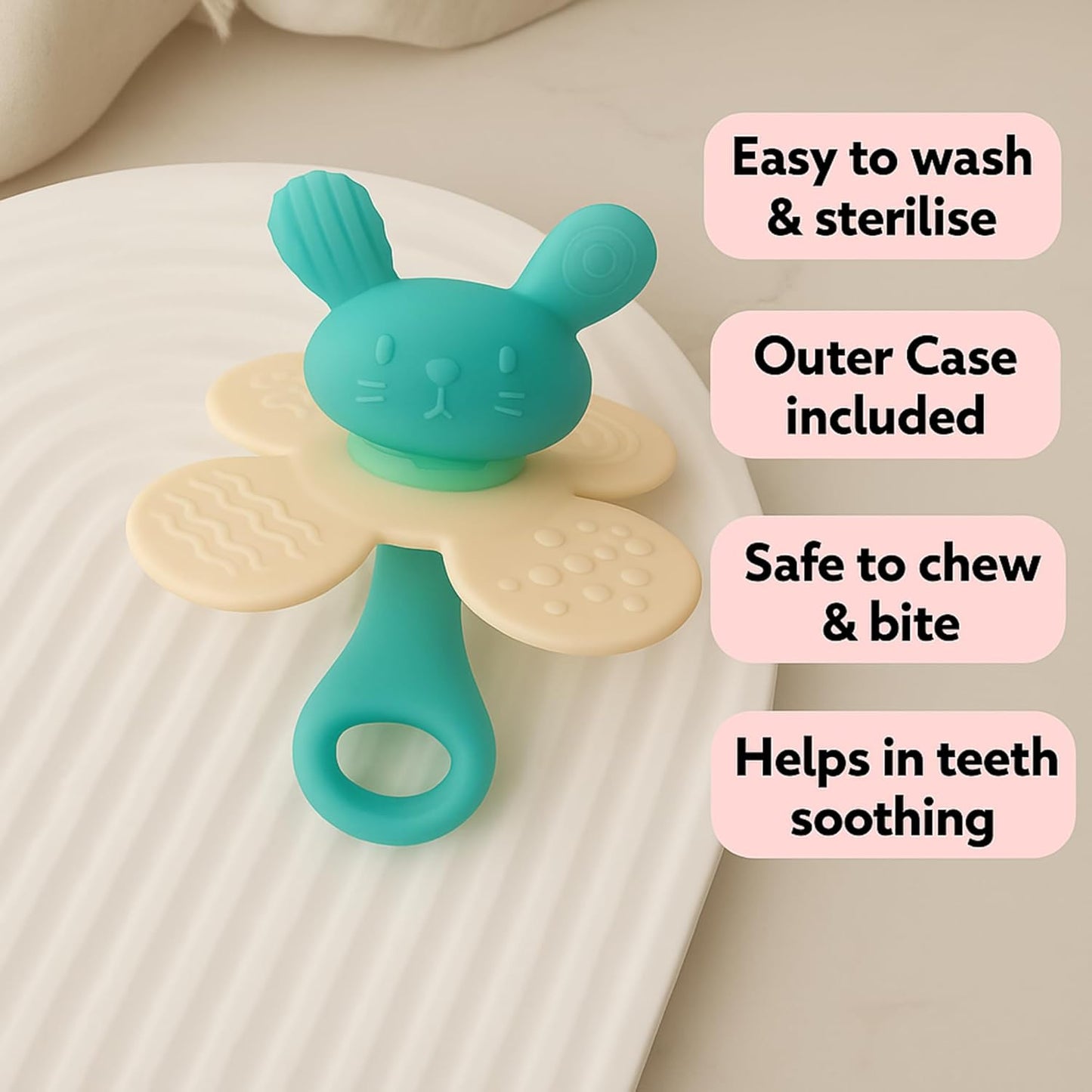 Premium Bunny Silicone Teether (Green)
