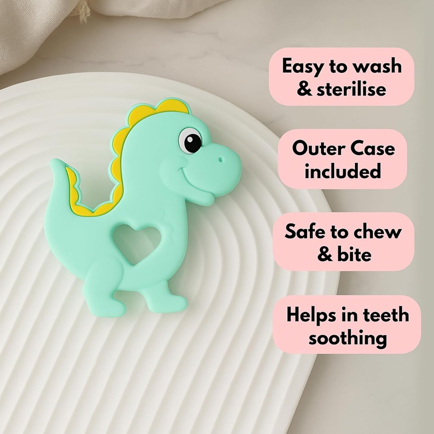 Silicone Cartoon Teether - Dinosaur (Pastel-Green)
