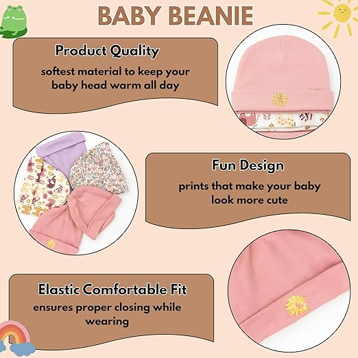 Unisex Baby Beanies Set of 5 - Petal Safari