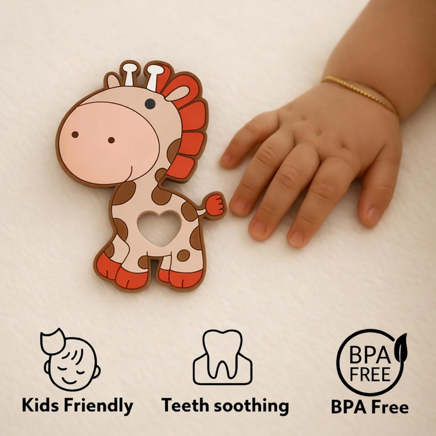 Silicone Cartoon Teether - Giraffe (Brown)